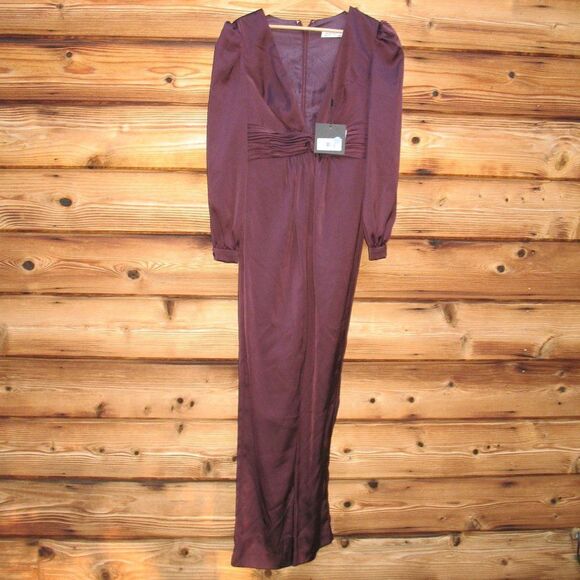 Mac Duggal 2647 Womens Plum Front Twist Puff Sleeve Jumpsuit Pants - Picture 5 of 12